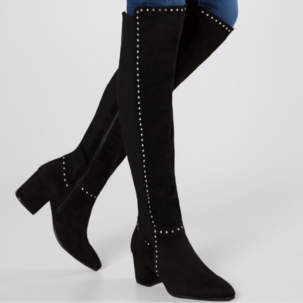 Black and Silver Studded Nicki Over the knee boots 7.5 EUC Seven Dials